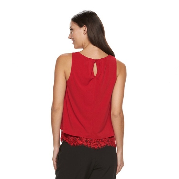 Apt. 9 Lace Hem Scoopneck Tank (Tango Red) - Picture 3 of 4